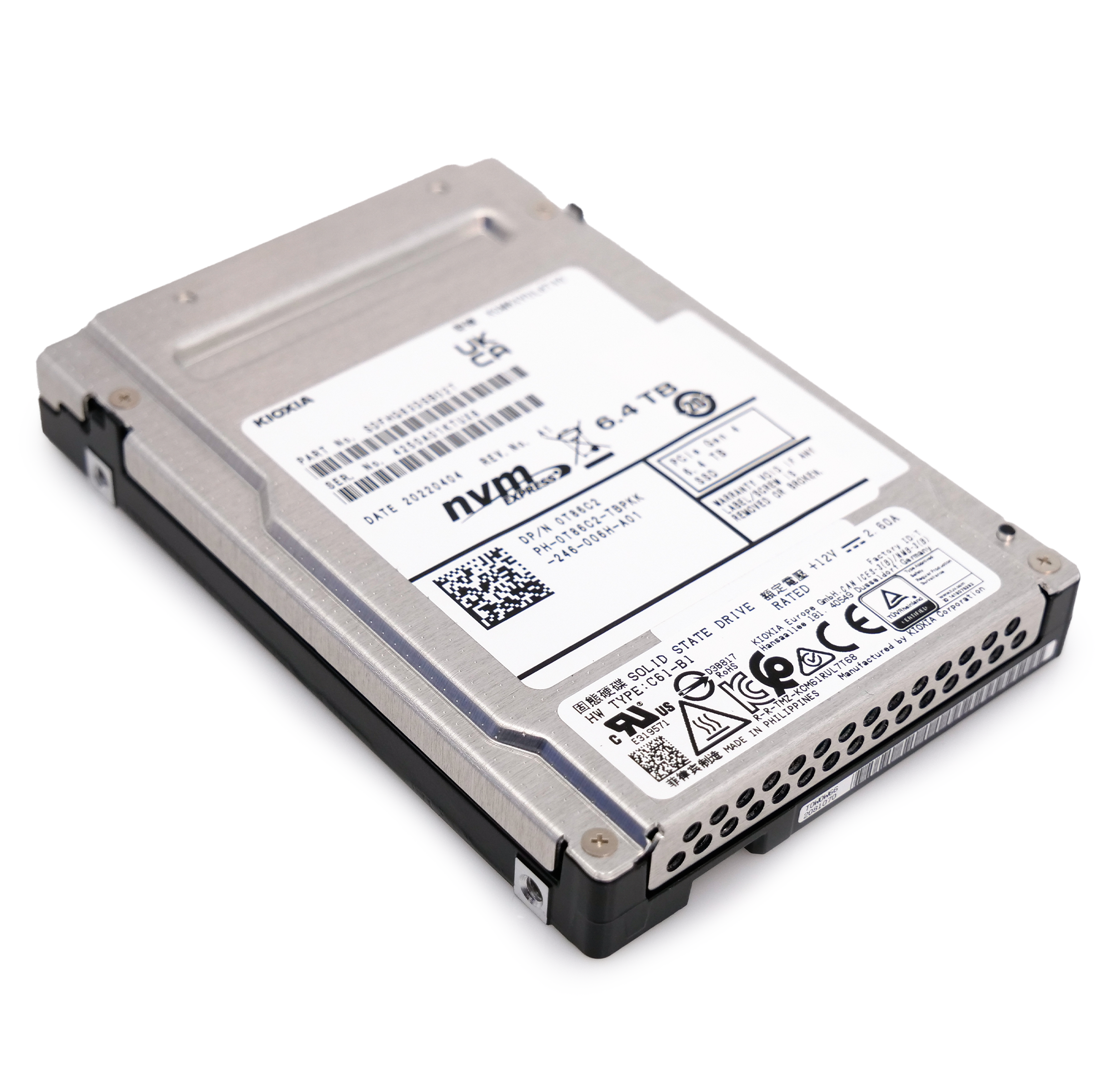 Kioxia CM6-V KCM6XVUL6T40 0T86C2 6.4TB 3 DWPD PCIe Gen 4.0 x4 U.3 8GB/s Mixed Use TLC 2.5in Enterprise Solid State Drive