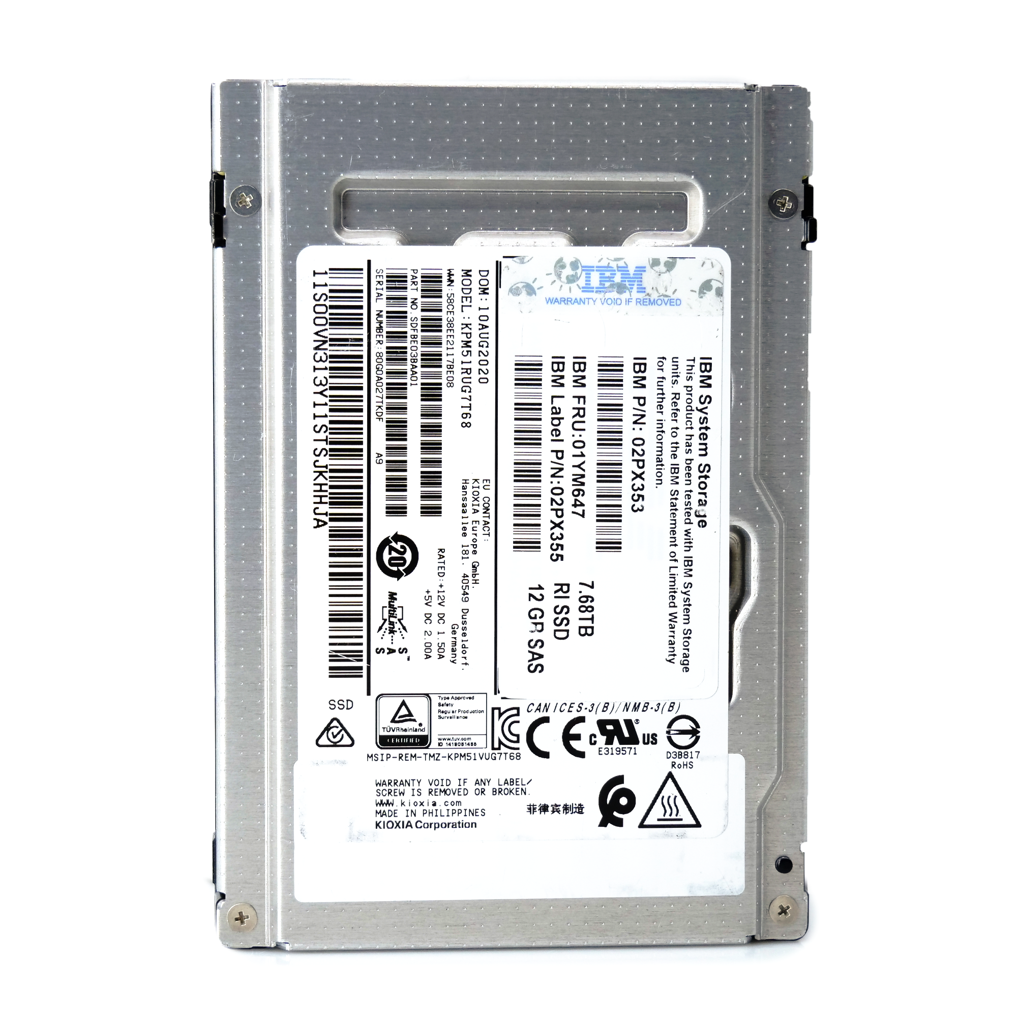 Kioxia/IBM PM5-R KPM51RUG7T68 02PX355 7.68TB 1 DWPD SAS 12Gb/s Read Intensive TLC 2.5in Refurbished Enterprise SSD