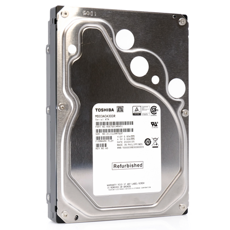 Toshiba MD03 MD03ACA300R 3TB 7.2K RPM SATA 6Gb/s Desktop 3.5in Recertified Hard Drive - Front Angle View