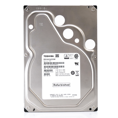 Toshiba MD04 MD04ACA200NR 2TB 7.2K RPM SATA 6Gb/s Desktop 3.5in Recertified Hard Drive front flat