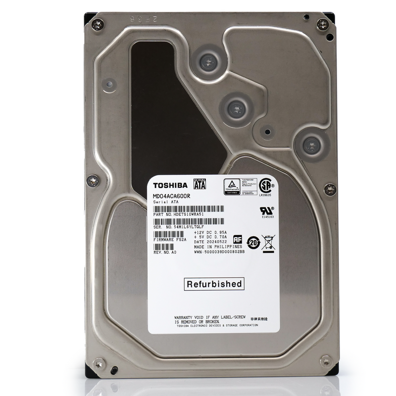 Toshiba MD04 MD04ACA600R 6TB 7.2K RPM SATA 6Gb/s Desktop 3.5in Recertified Hard Drive - Front View