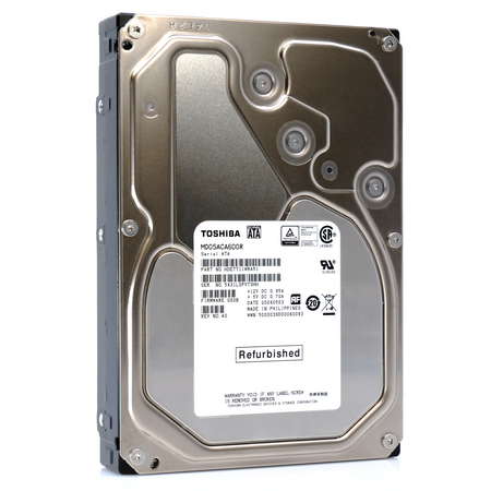 Toshiba MD05 MD05ACA600R 6TB 7.2K RPM SATA 6Gb/s Desktop 3.5in Recertified Hard Drive - Front Angle View