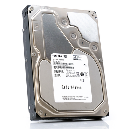 Toshiba MD06 MD06ACA800R 8TB 7.2K RPM SATA 6Gb/s Desktop 3.5in Recertified Hard Drive - Front Angle View