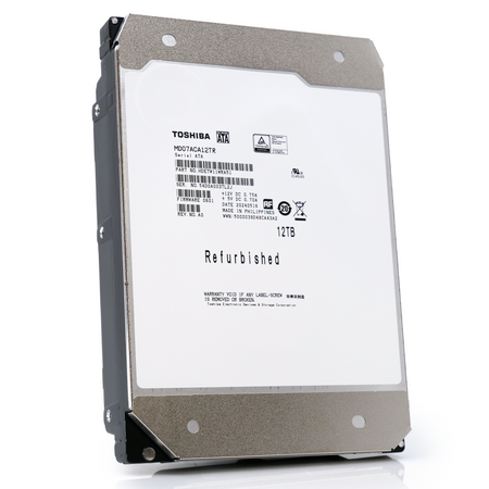 Toshiba MD07 MD07ACA12TR 12TB 7.2K RPM SATA 6Gb/s 512e Desktop 3.5in Recertified Hard Drive - Front Angle View