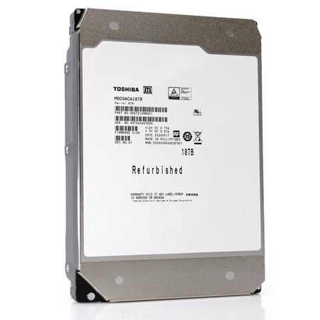 Toshiba MD09 MD09ACA18TR 18TB 7.2K RPM SATA 6Gb/s 512e Desktop 3.5in Recertified Hard Drive - Front Angle View