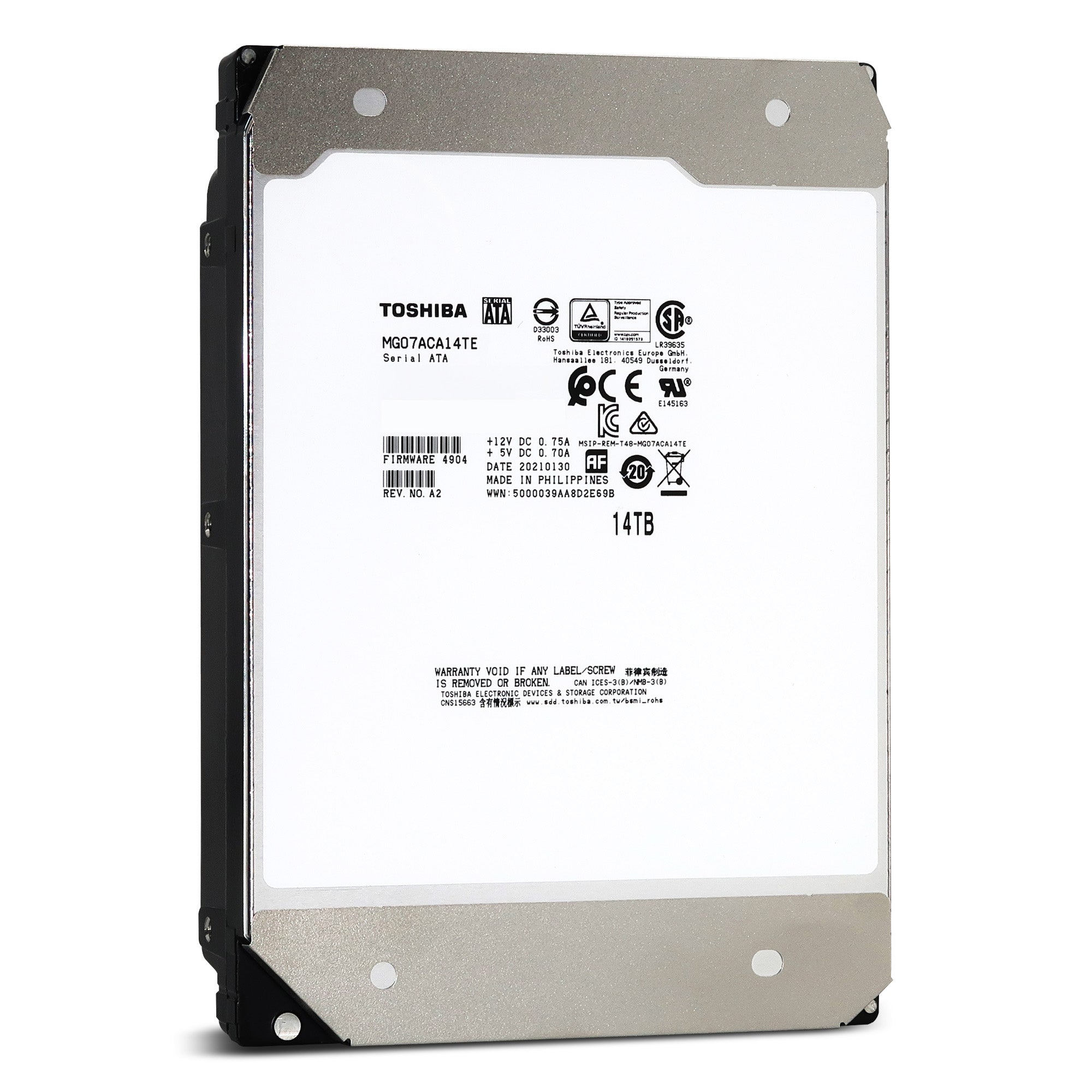 Toshiba MG Series MG07ACA14TE 14TB 7.2K RPM SATA 6Gb/s 512e 3.5in HDD