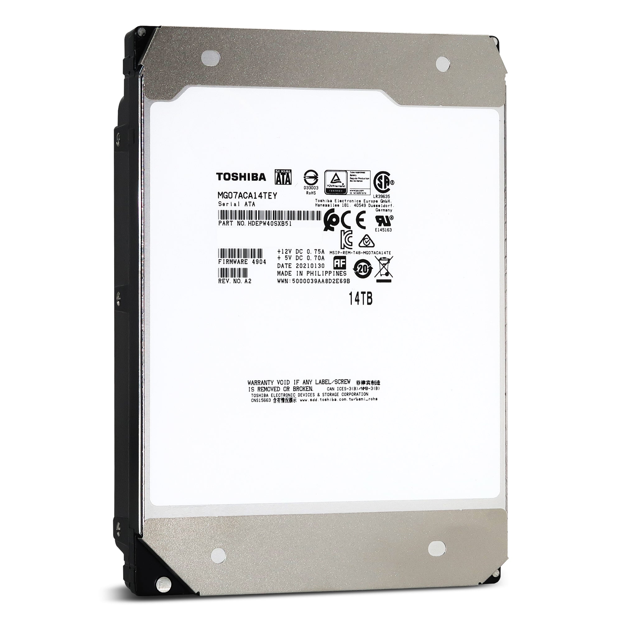 Toshiba MG07 MG07ACA14TEY 14TB 7.2K RPM SATA 6Gb/s 512e SIE 3.5in Recertified Hard Drive