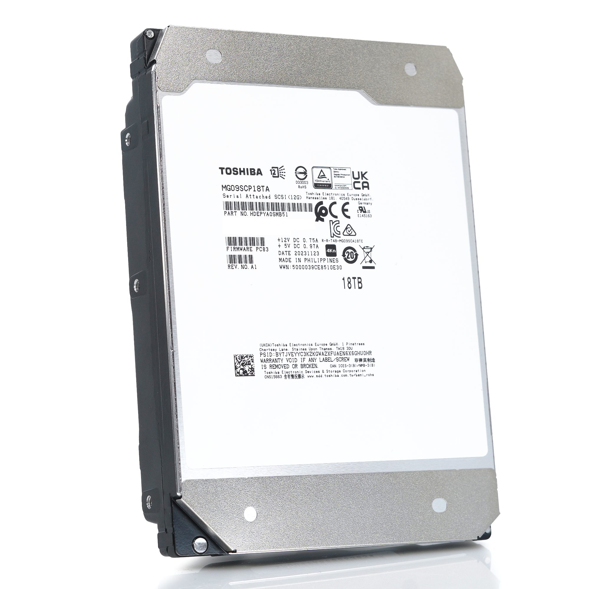 Toshiba MG09 MG09SCP18TA HDEPYA0SMB51 18TB 7.2K RPM SAS 12Gb/s 512e SED 3.5in Hard Drive