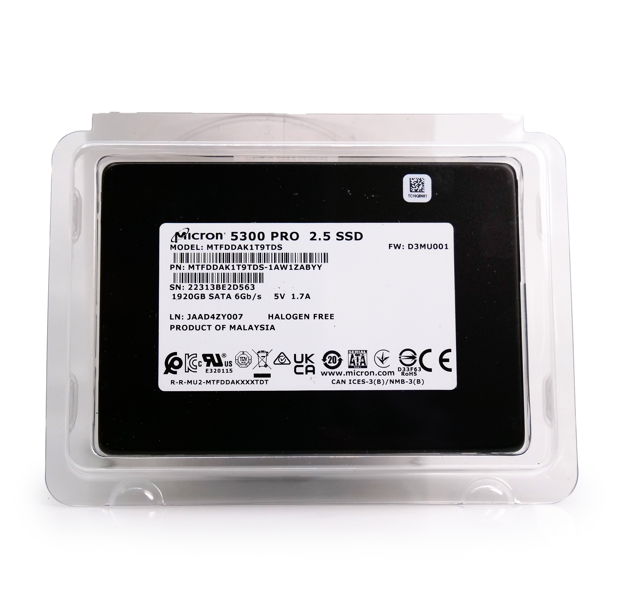 Micron 5300 Pro MTFDDAK1T9TDS 1.92TB SATA 6Gb/s 3D TLC 2.5in Enterprise Solid State Drive