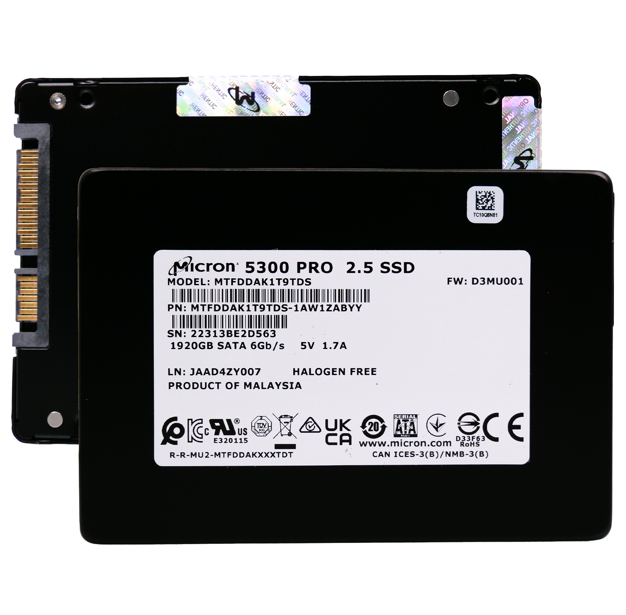 Micron 5300 Pro MTFDDAK1T9TDS 1.92TB SATA 6Gb/s 3D TLC 2.5in Enterprise Solid State Drive