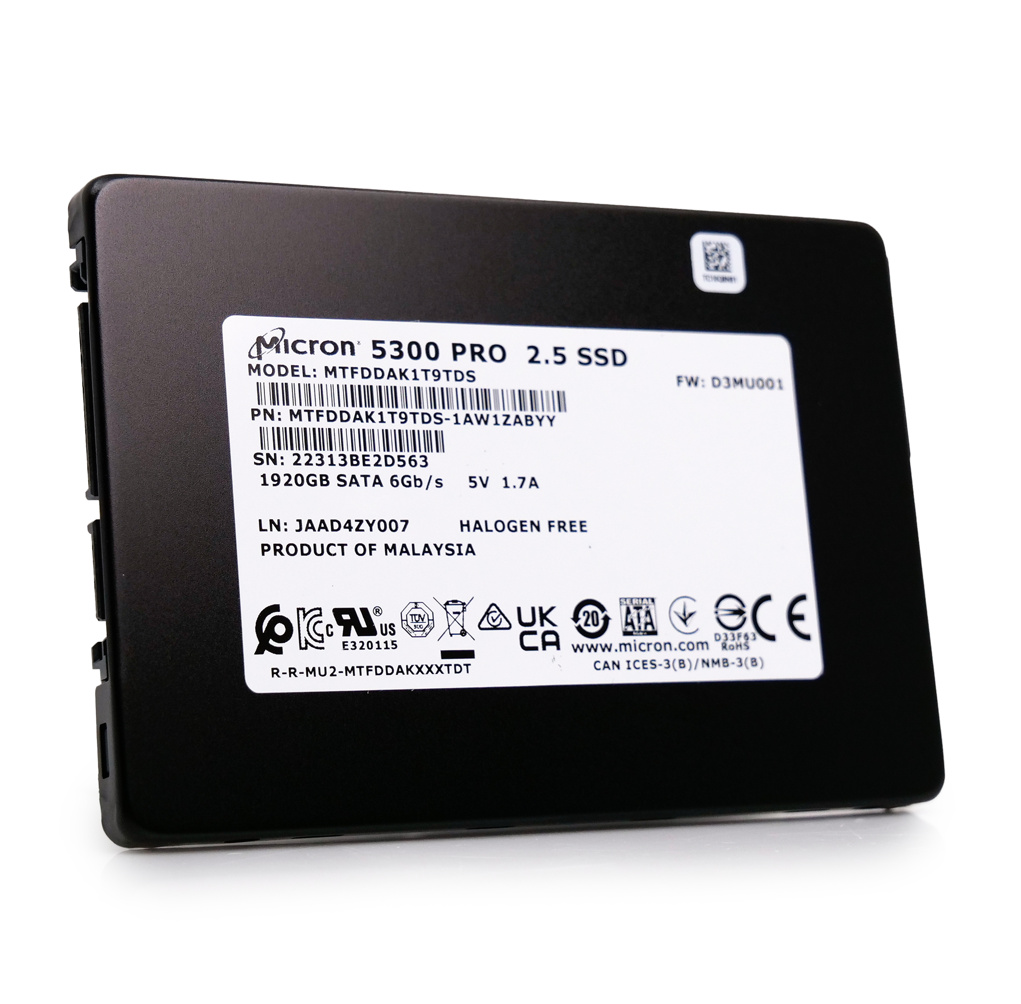 Micron 5300 Pro MTFDDAK1T9TDS 1.92TB SATA 6Gb/s 3D TLC 2.5in Enterprise Solid State Drive