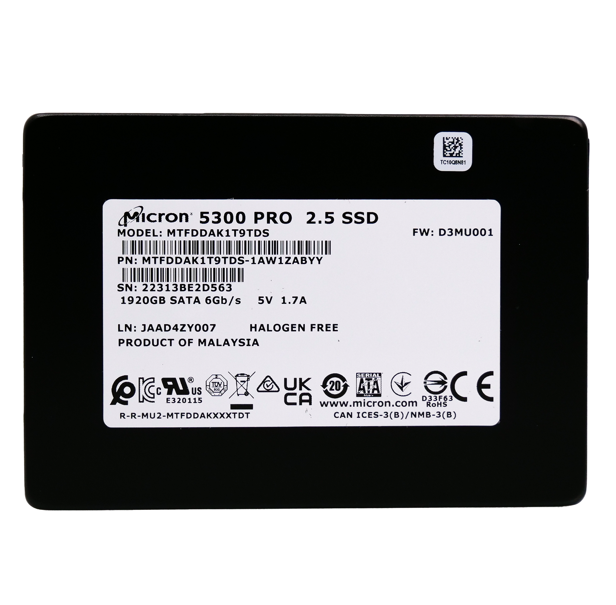 Micron 5300 Pro MTFDDAK1T9TDS 1.92TB SATA 6Gb/s 3D TLC 2.5in Enterprise Solid State Drive