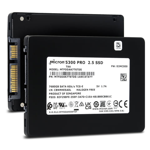 Micron 5300 PRO MTFDDAK7T6TDS 1AW16TAYY 7.68TB SATA 6Gb/s 3D TLC TCG SED 2.5in Solid State Drive