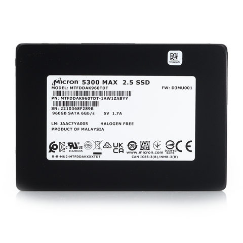 Micron 5300 MAX MTFDDAK960TDT 1AW1ZABYY 960GB SATA 6Gb/s 3D TLC 5DWPD 2.5in Solid State Drive