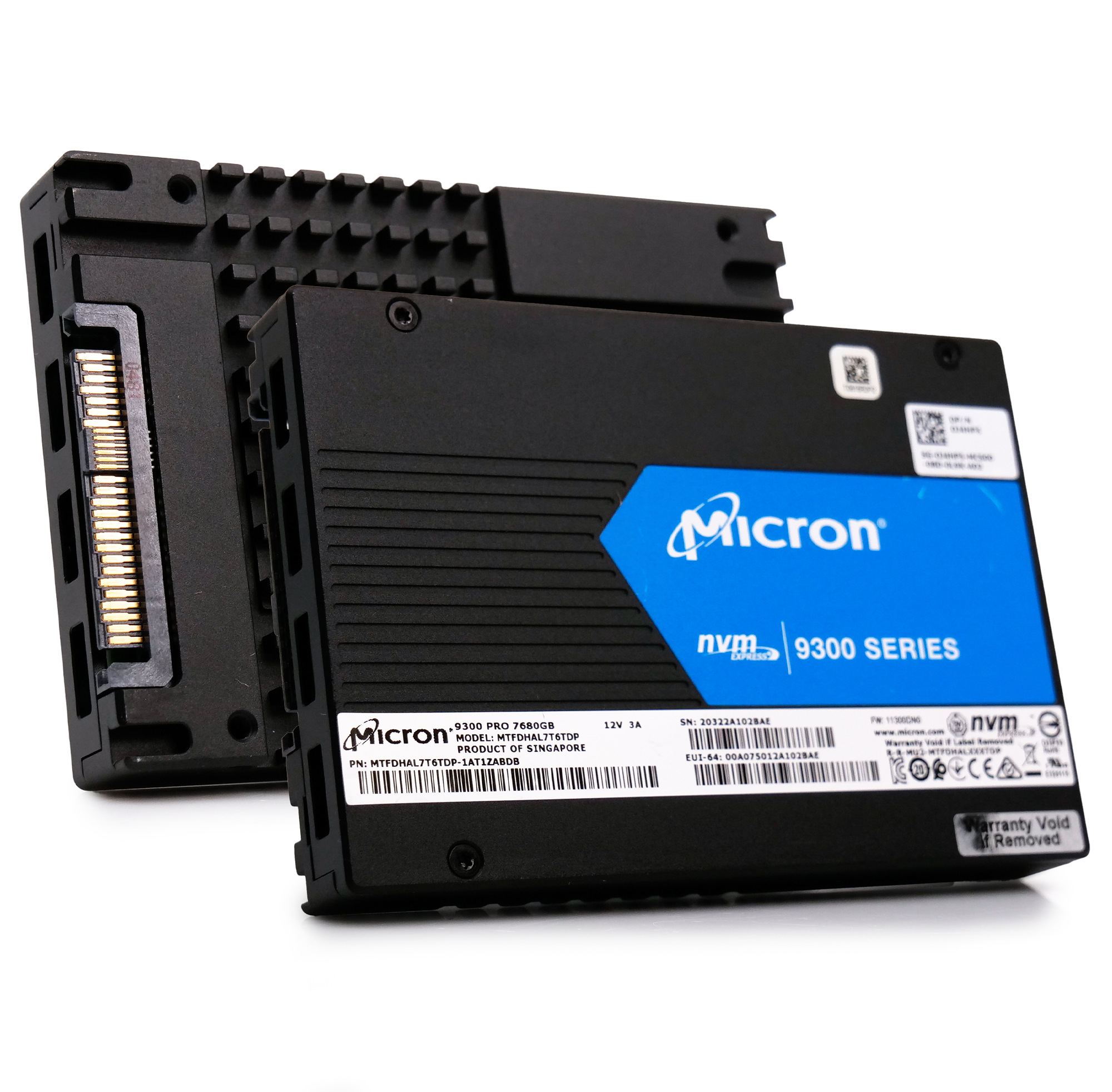 Micron 9300 Series MTFDHAL7T6TDP 0J4HP5 7.68TB 1 DWPD PCIe Gen 3.0 x4 4GB/s 3D TLC U.2 NVMe 2.5in Recertified Solid State Drive