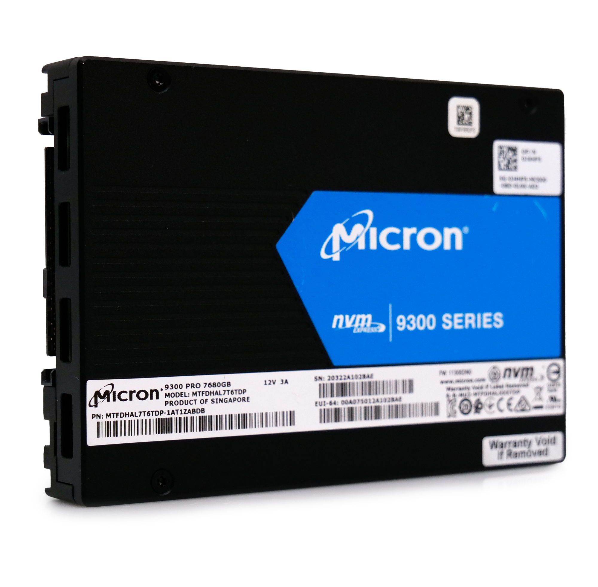 Micron 9300 Series MTFDHAL7T6TDP 0J4HP5 7.68TB 1 DWPD PCIe Gen 3.0 x4 4GB/s 3D TLC U.2 NVMe 2.5in Solid State Drive