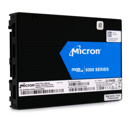 Micron 9300 Series MTFDHAL7T6TDP 0J4HP5 7.68TB 1 DWPD PCIe Gen 3.0 x4 4GB/s 3D TLC U.2 NVMe 2.5in Enterprise Solid State Drive