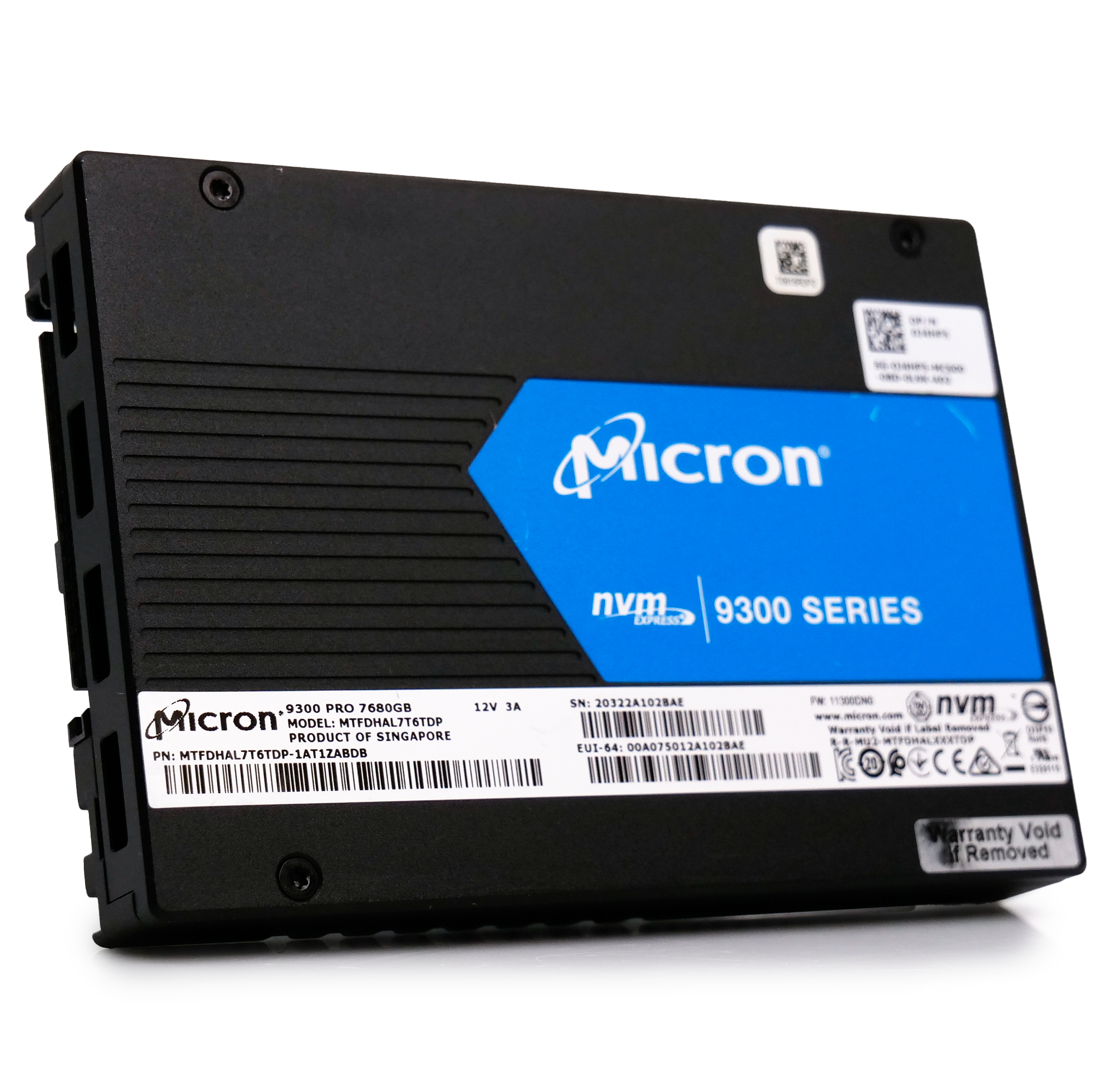 Micron 9300 Series MTFDHAL7T6TDP 0J4HP5 7.68TB 1 DWPD PCIe Gen 3.0 x4 4GB/s 3D TLC U.2 NVMe 2.5in Solid State Drive