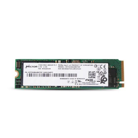 Micron 7300 PRO MTFDHBA480TDF 480GB 1 DWPD PCIe Gen 3.0 x4 4GB/s 3D TLC NVMe M.2 2280 Recertified SSD