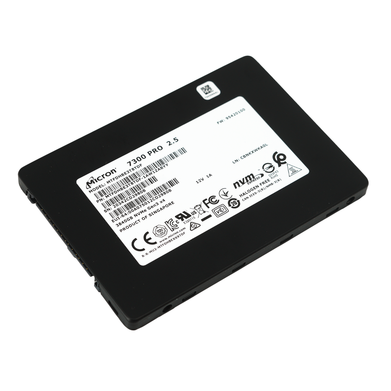 Micron 7300 Pro MTFDHBE3T8TDF-1AW1ZABYY 3.84TB PCIe Gen 3.0 x4 4GB/s 3D TLC U.2 2.5in Solid State Drive - Flat View
