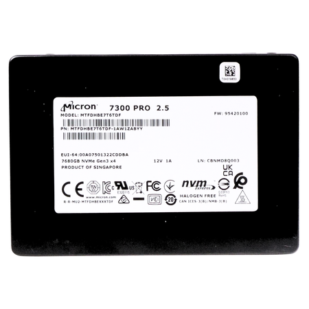 Micron 7300 PRO MTFDHBE7T6TDF 7.68TB 1 DWPD PCIe Gen 3.0 x4 4GB/s 3D TLC U.2 NVMe 2.5in SSD