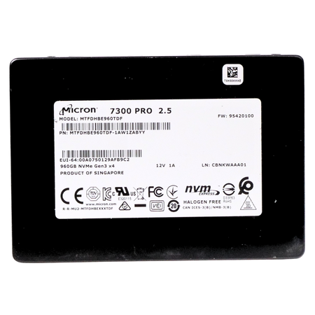 Micron 7300 PRO MTFDHBE960TDF 960GB 1 DWPD PCIe Gen 3.0 x4 4GB/s 3D TLC U.2 NVMe 2.5in SSD