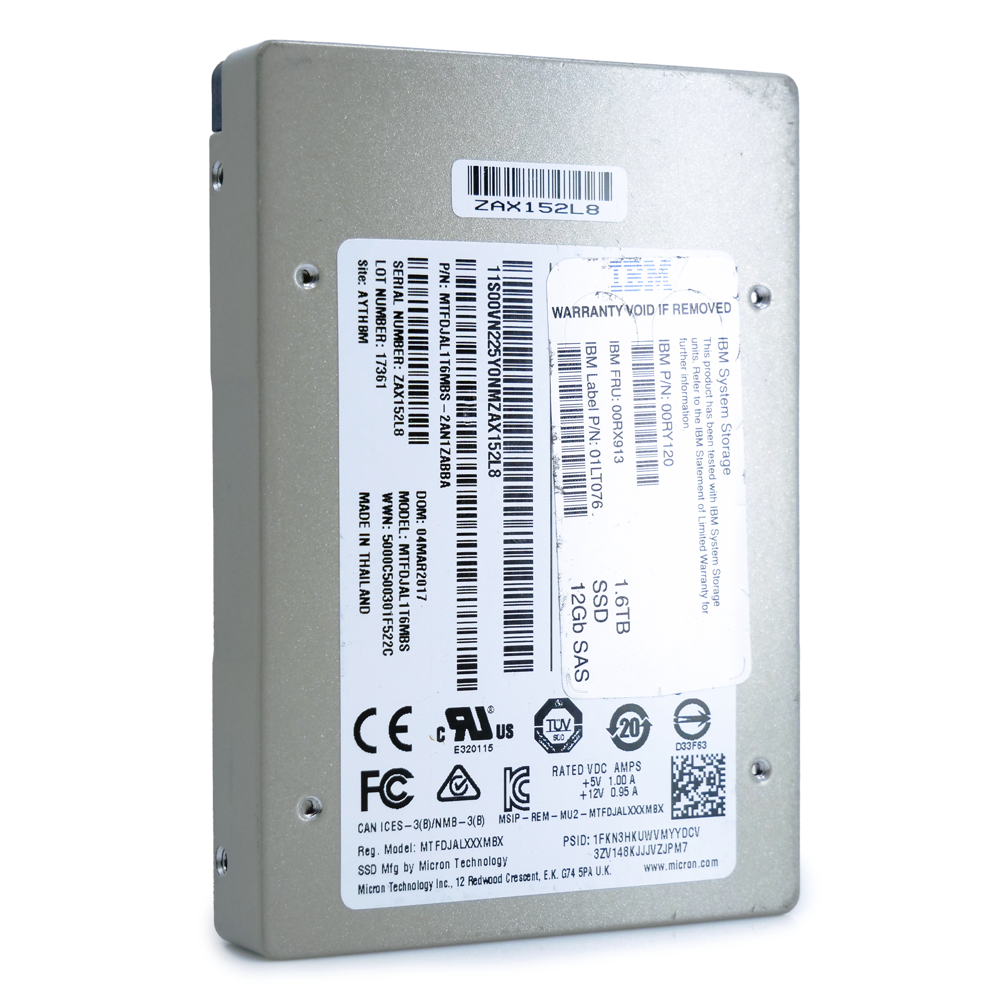 Micron/IBM S650DC MTFDJAL1T6MBS 1.6TB 10 DWPD SAS 12Gb/s MLC 2.5in Refurbished SSD