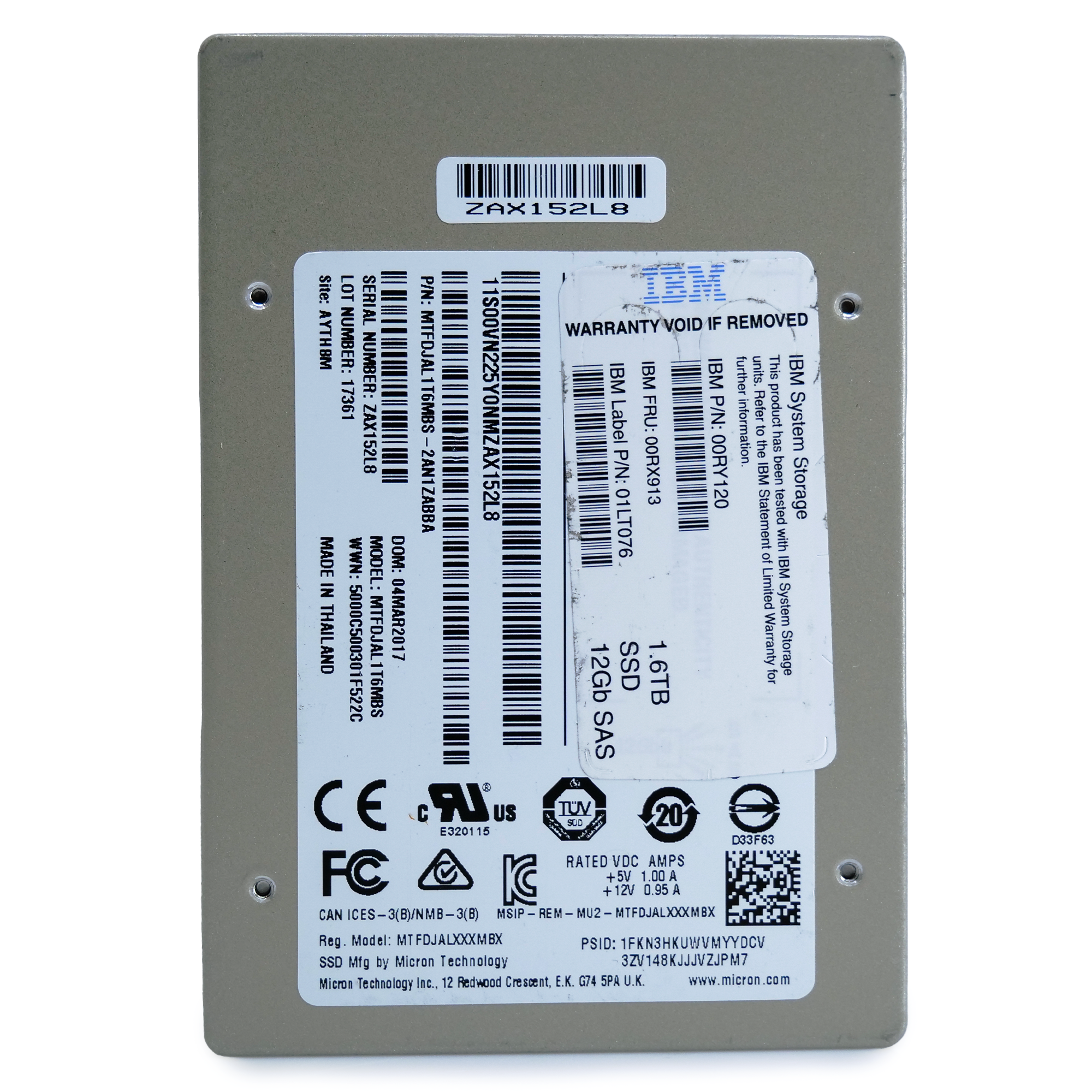 Micron/IBM S650DC MTFDJAL1T6MBS 1.6TB 10 DWPD SAS 12Gb/s MLC 2.5in Refurbished SSD