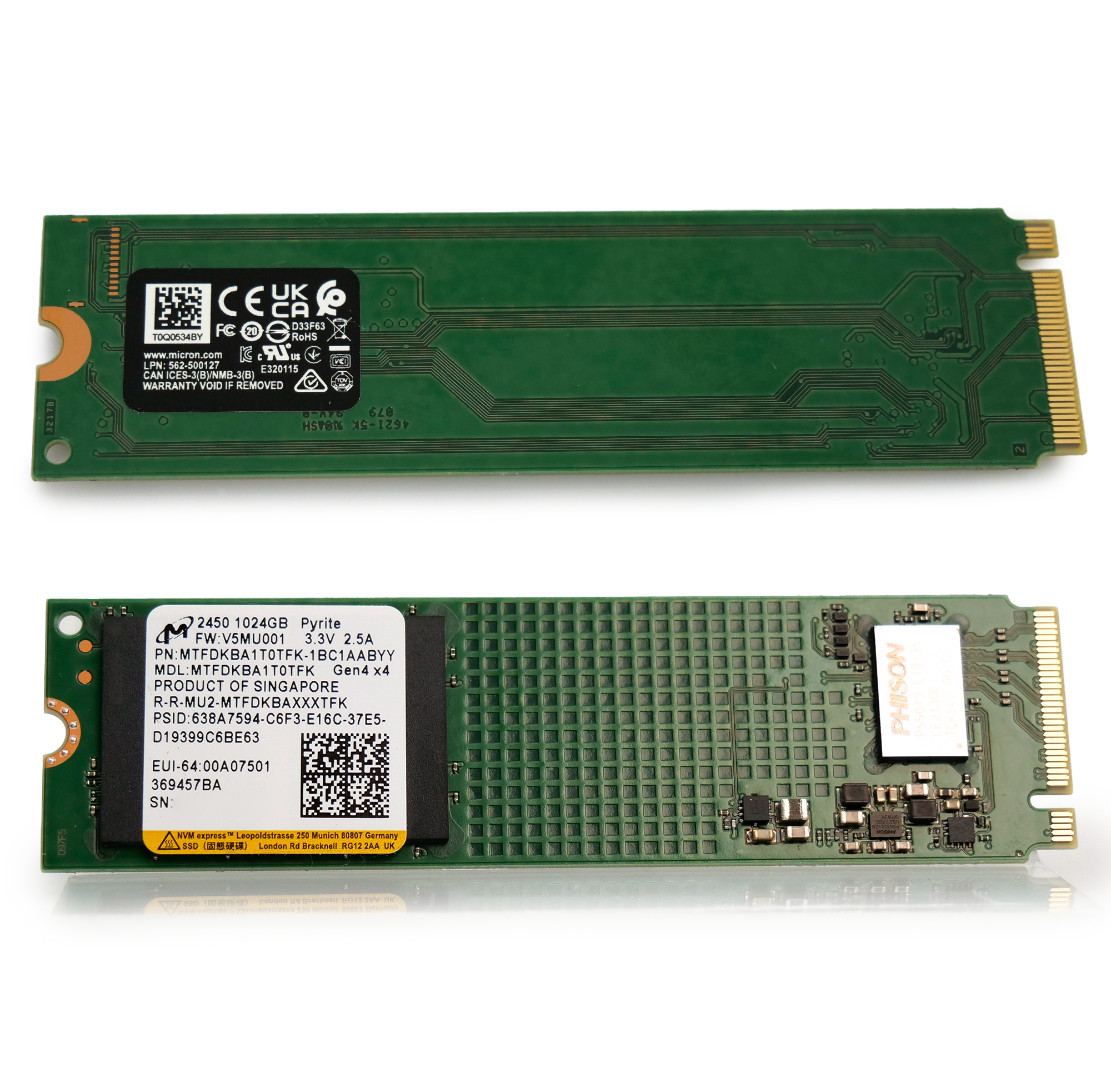 Micron 2450 MTFDKBA1T0TFK 1TB 600TB TBW PCIe Gen 4.0 x4 8GB/s NVMe M.2 2280 in Solid State Drive