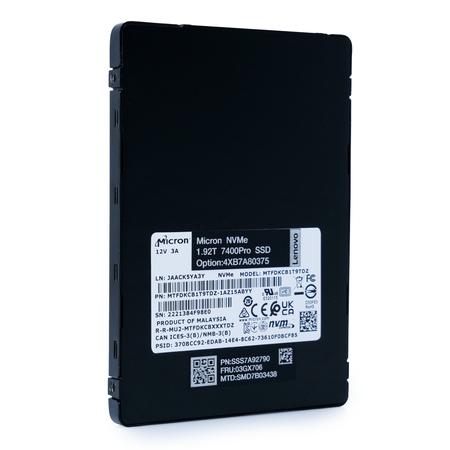 Micron/Lenovo 7400 Pro MTFDKCB1T9TDZ 1.92TB U.3 8GB/s Mixed Use 3D TLC NVMe 2.5in Enterprise Solid State Drive