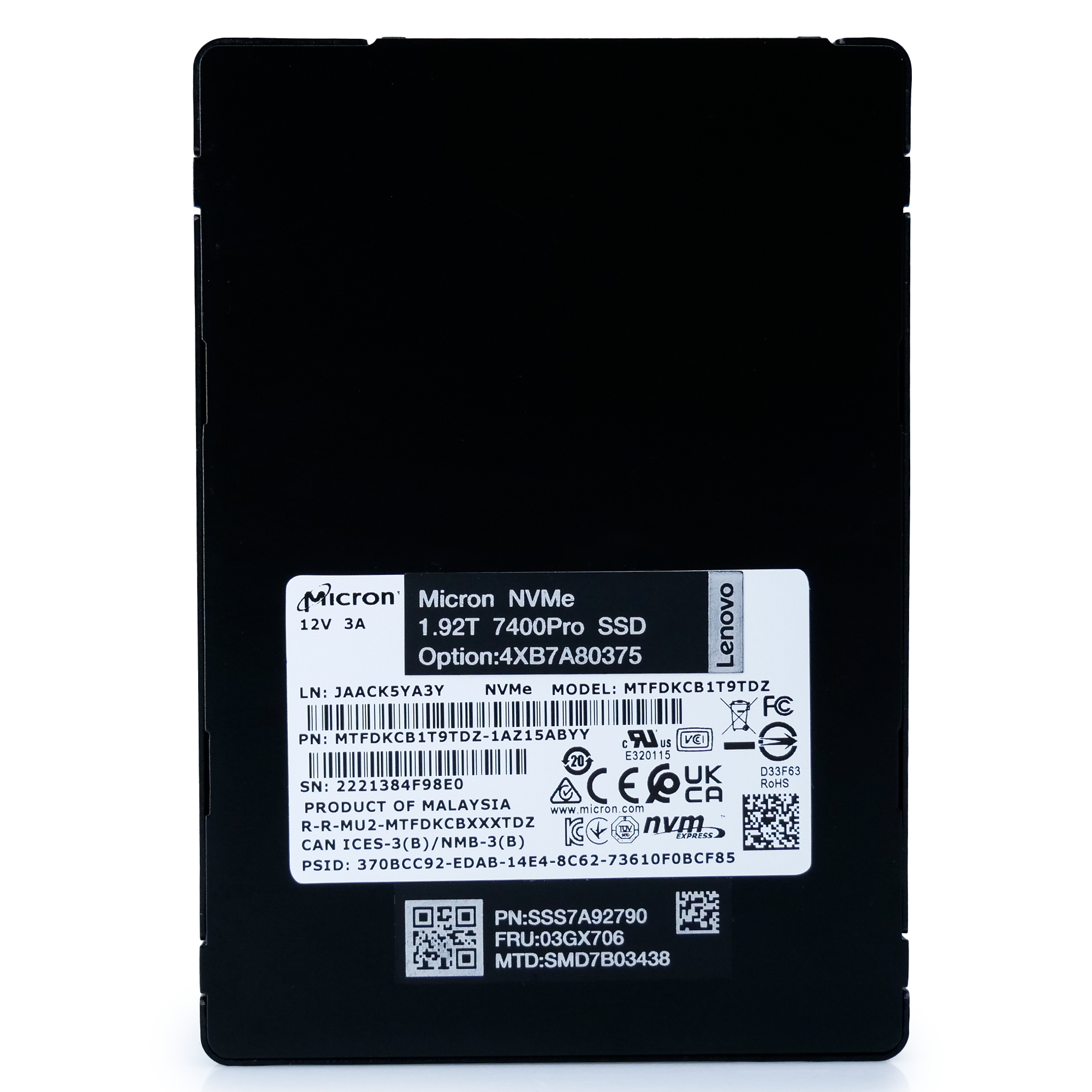 Micron/Lenovo 7400 Pro MTFDKCB1T9TDZ 1.92TB U.3 8GB/s Mixed Use 3D TLC 2.5in Solid State Drive