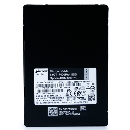 Micron/Lenovo 7400 Pro MTFDKCB1T9TDZ 1.92TB U.3 8GB/s Mixed Use 3D TLC NVMe 2.5in Enterprise Solid State Drive
