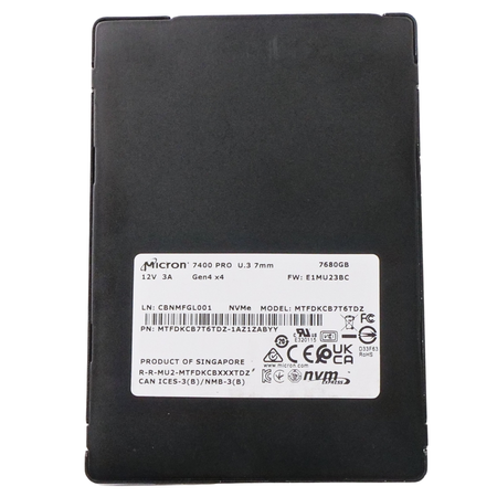 Micron 7400 PRO MTFDKCB7T6TDZ 7.68TB 1 DWPD PCIe Gen 4.0 x4 8GB/s 3D TLC U.3 NVMe 2.5in SSD