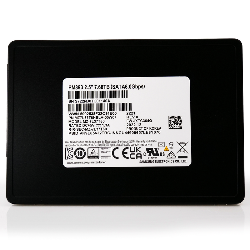 Samsung PM893 7.68TB SATA 6Gb/s 2.5in Enterprise Solid State Drive MZ-7L37T60 MZ7L37T6HBLA-00A07 front 2
