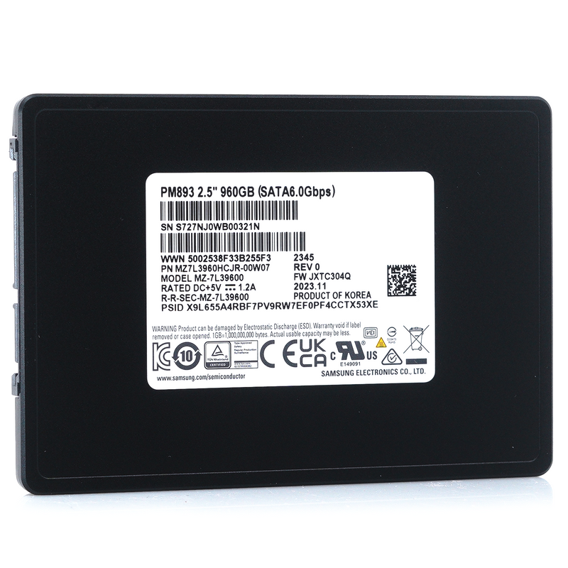 Samsung PM893 MZ-7L39600 MZ7L3960HCJR-00A07 960GB SATA 6Gb/s 2.5in Solid State Drive