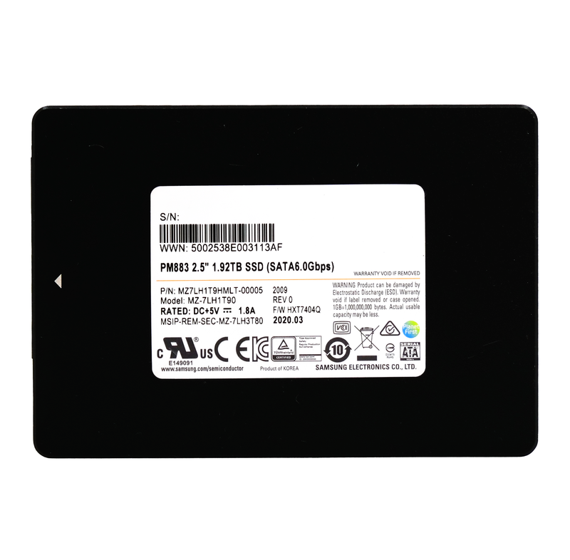Samsung PM883 MZ7LH1T9HMLT 1.92TB 1.3 DWPD SATA 6Gb/s 3D TLC 2.5in Refurbished SSD
