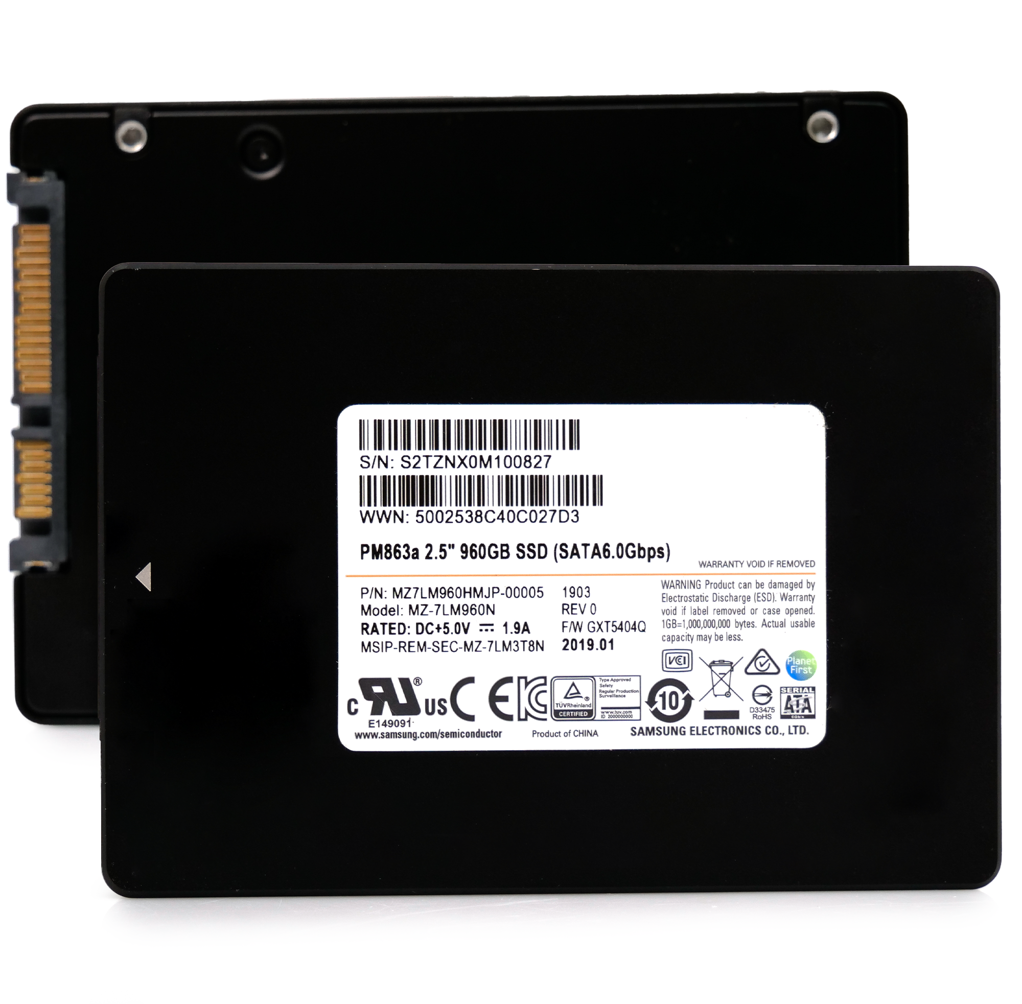 Samsung PM863a MZ7LM960HMJP 960GB 1.3 DWPD SATA 6Gb/s Mixed Use V-NAND 2.5in Solid State Drive