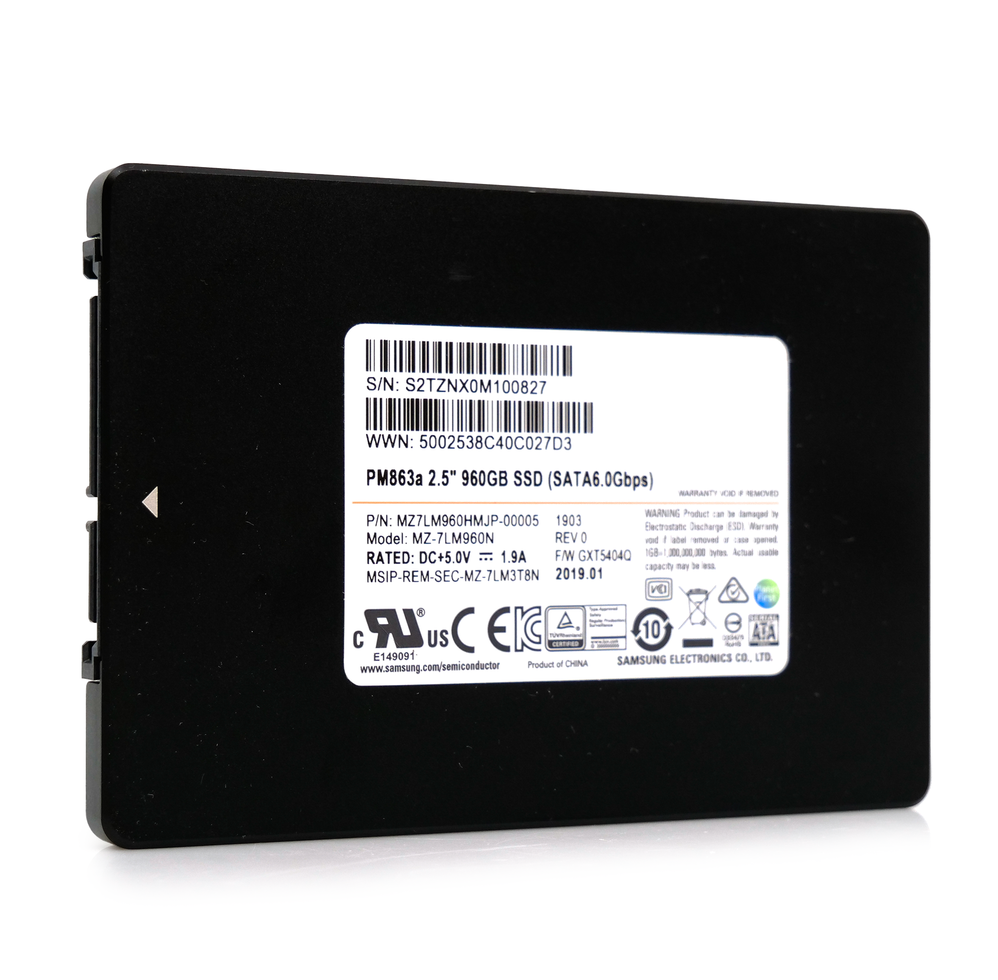 Samsung PM863a MZ7LM960HMJP 960GB 1.3 DWPD SATA 6Gb/s Mixed Use V-NAND 2.5in Refurbished Enterprise SSD