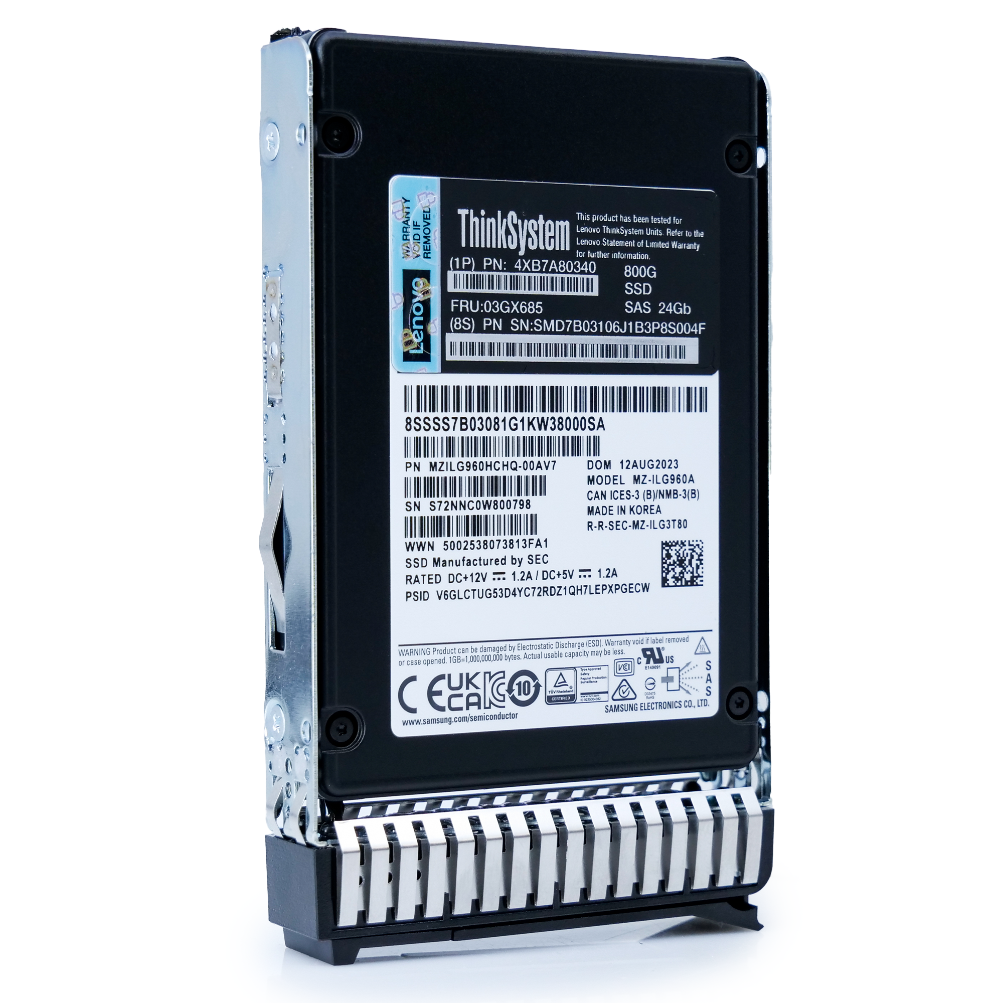 Samsung/Lenovo PM1655 MZILG960HCHQ 800GB SAS-4 24Gb/s Mixed Use 3D TLC 2.5in Solid State Drive