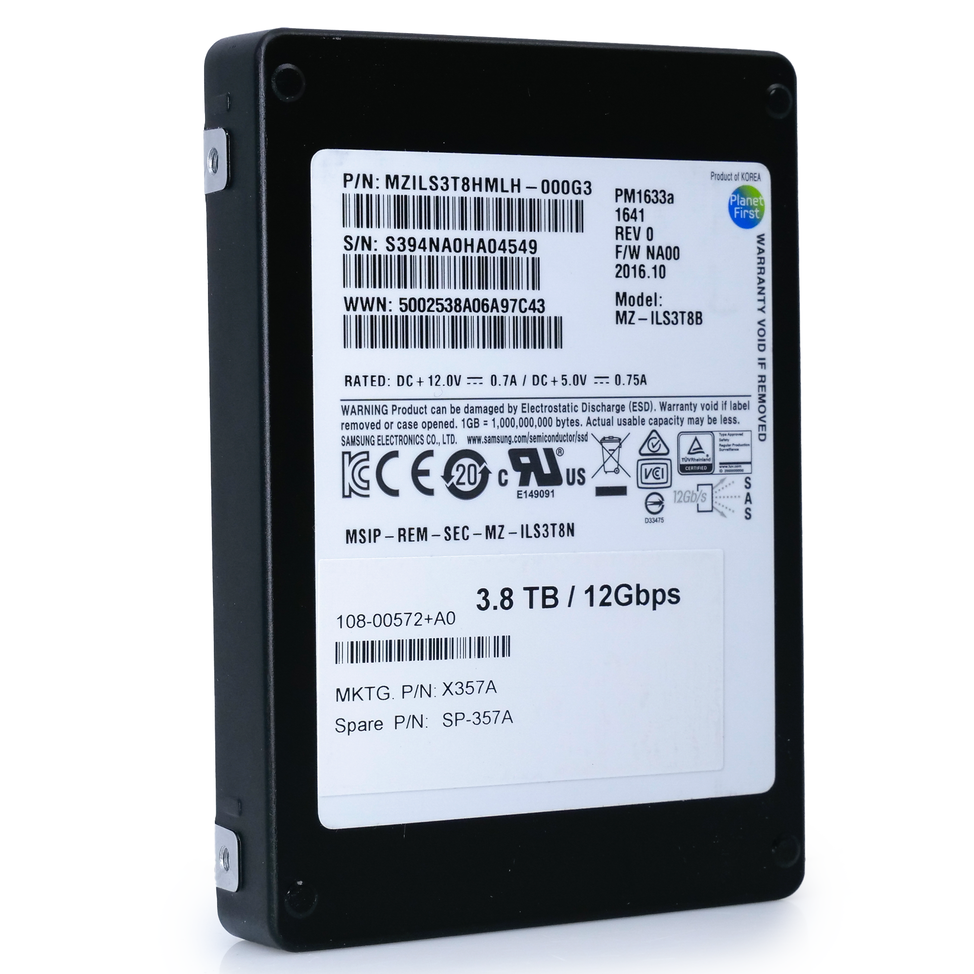 Samsung PM1633a MZILS3T8B 3.84TB SAS 12Gb/s TLC 2.5in Refurbished SSD