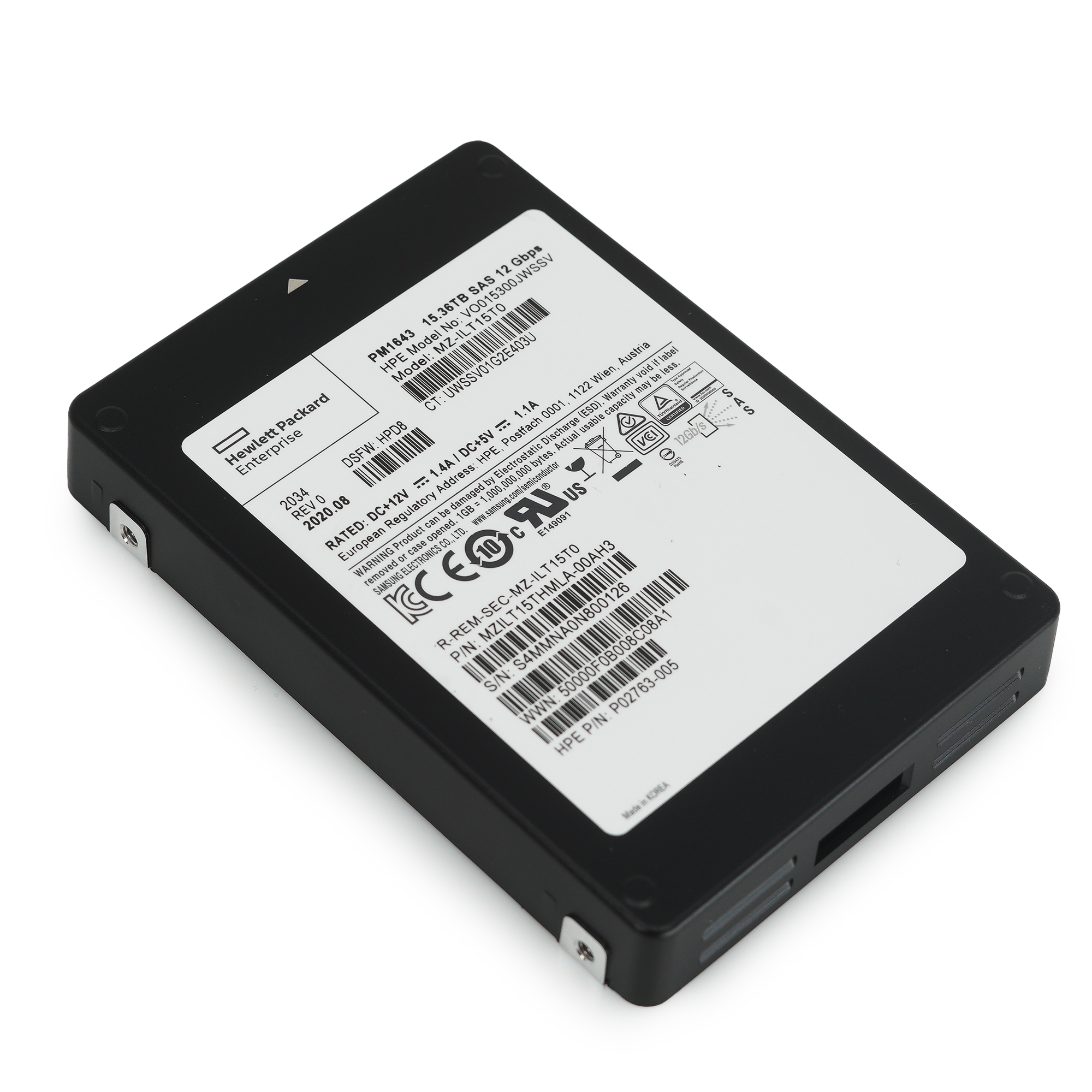 HPE / Samsung PM1643 MZILT15THMAL 15.36TB SAS 12Gb/s 3D TLC 2.5in Solid State Drive