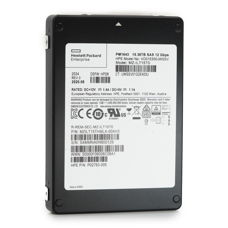 HPE / Samsung PM1643 P02763-005 MZILT15THMAL 15.36TB SAS 12Gb/s 3D TLC 2.5in Solid State Drive