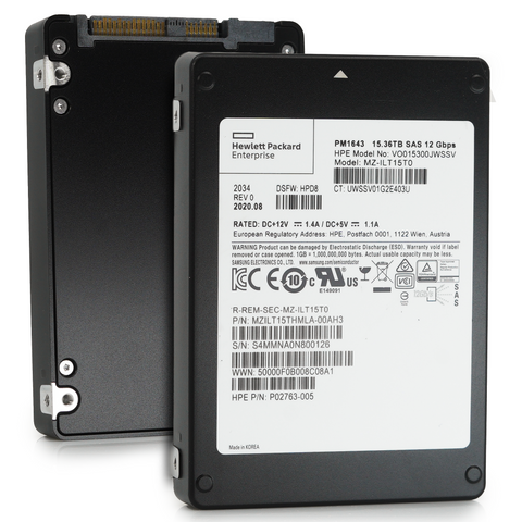 HPE / Samsung PM1643 MZILT15THMAL 15.36TB SAS 12Gb/s 3D TLC 2.5in Solid State Drive