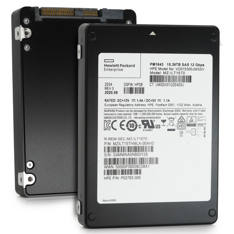 HPE / Samsung PM1643 P02763-005 MZILT15THMAL 15.36TB SAS 12Gb/s 3D TLC 2.5in Solid State Drive