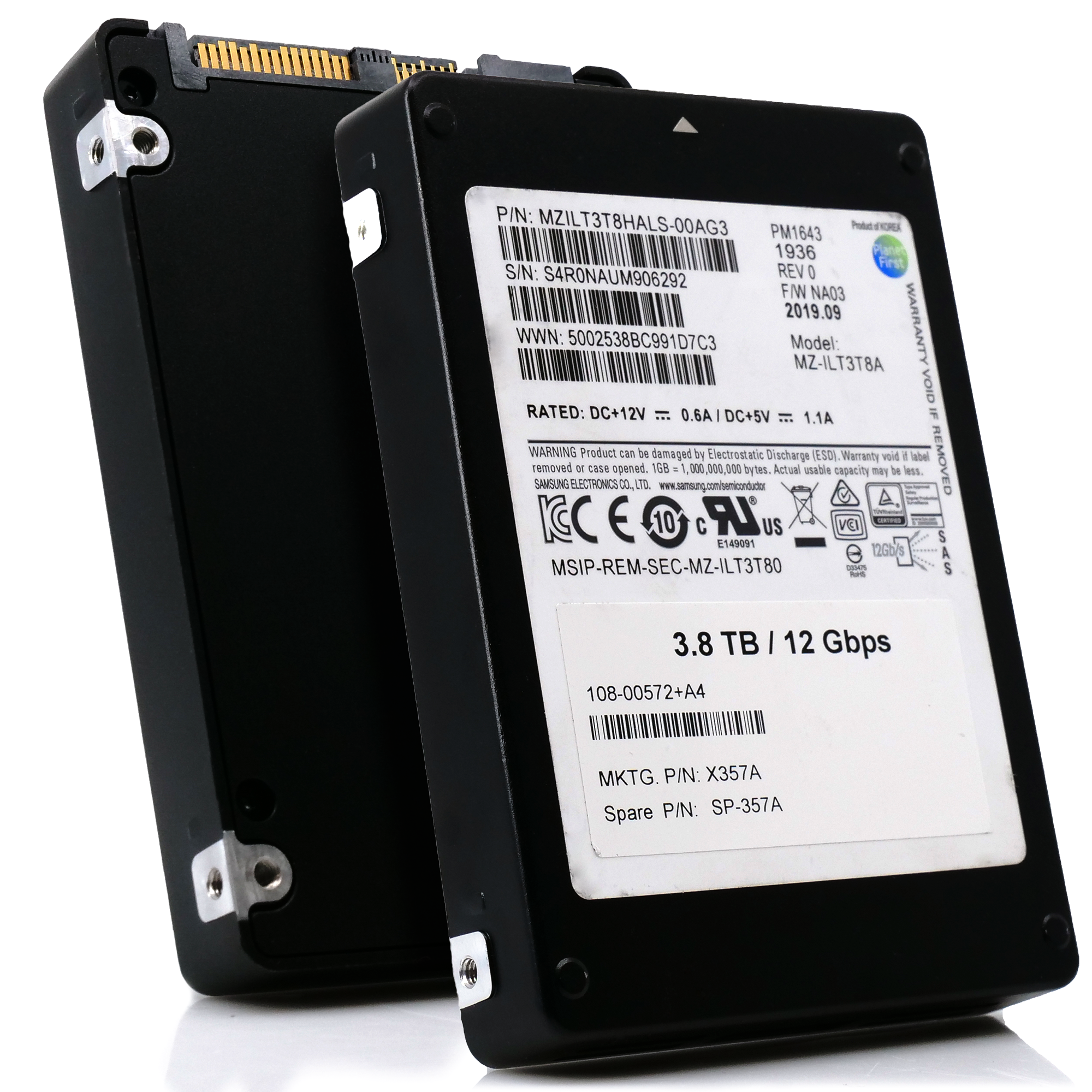 Samsung PM1643 MZILT3T8HALS 3.84TB SAS 12Gb/s 512e 2.5in Recertified Solid State Drive