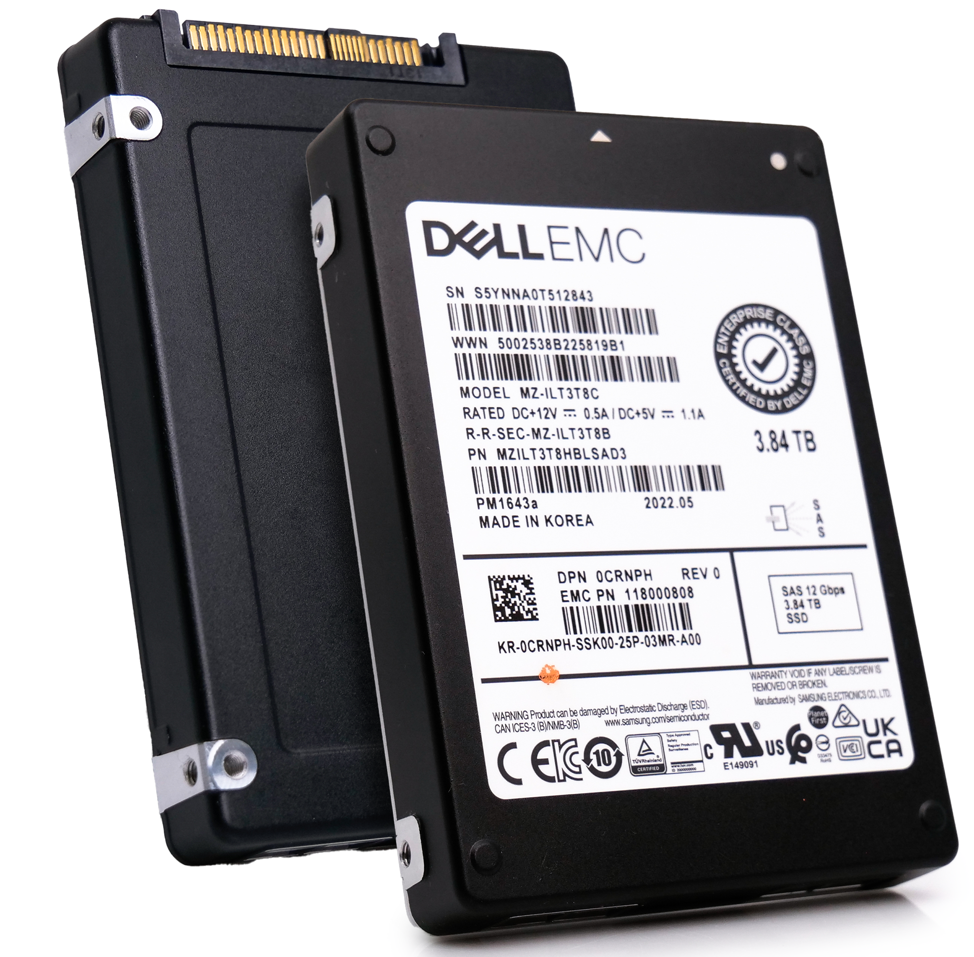 Dell/Samsung PM1643a MZILT3T8HBLSAD3 0CRNPH 3.84TB 1 DWPD SAS 12Gb/s 512e 2.5in Enterprise Solid State Drive