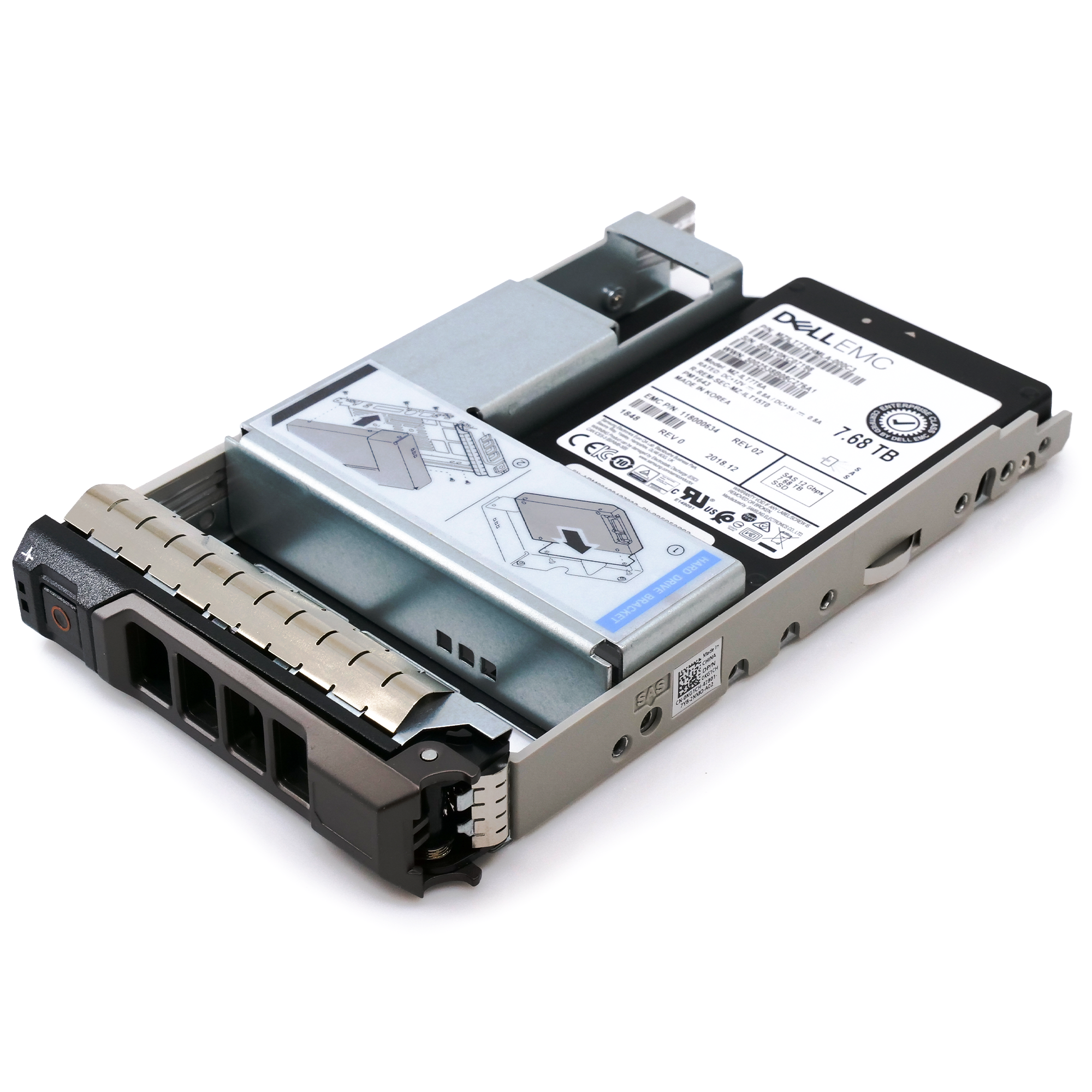 Dell EMC 118000634 G13 7.68TB SAS 12Gb/s 512e 1DWPD 3.5in Solid State Drive flat angle