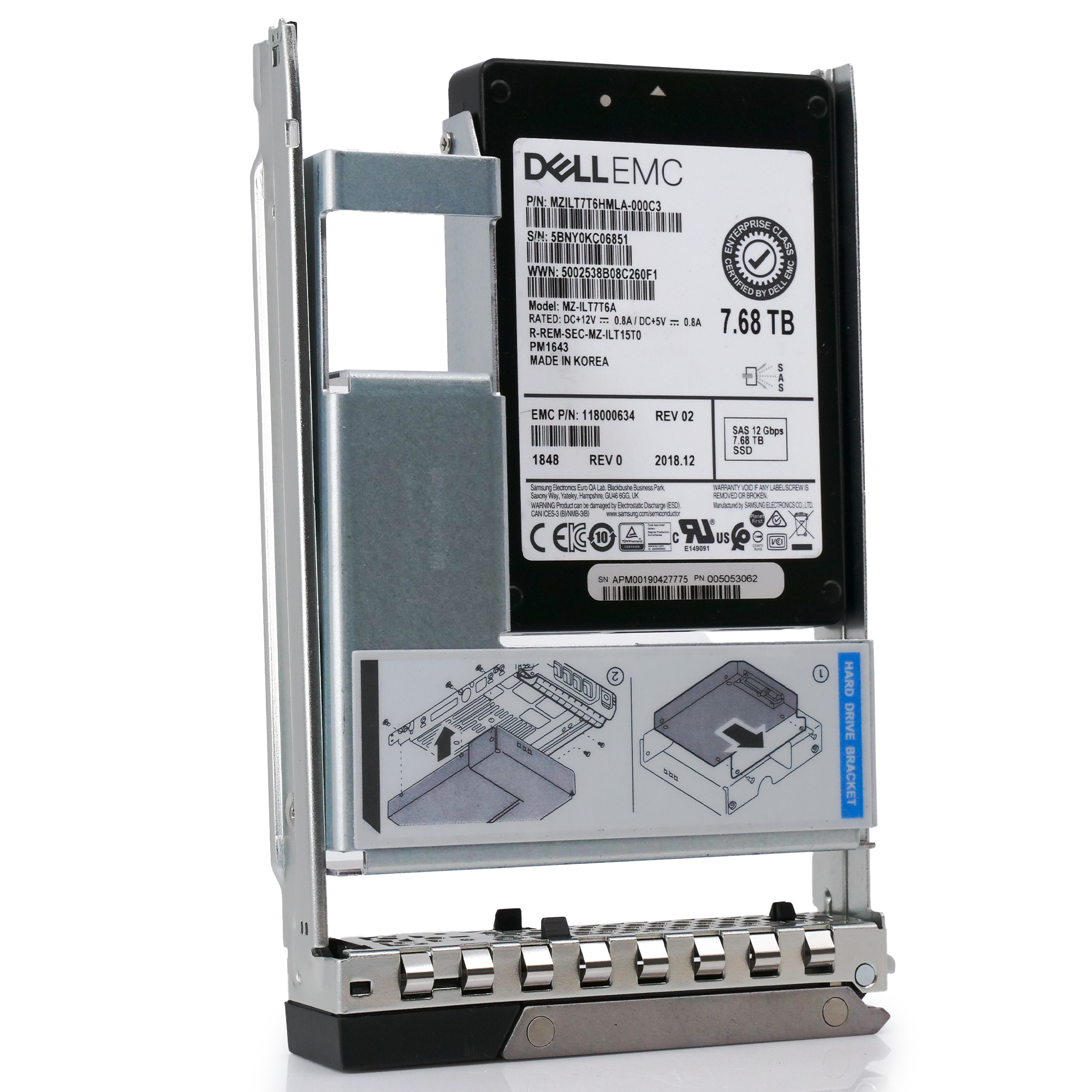 Dell EMC 118000634 G14 7.68TB SAS 12Gb/s 512e 1DWPD 3.5in Solid State Drive front ang