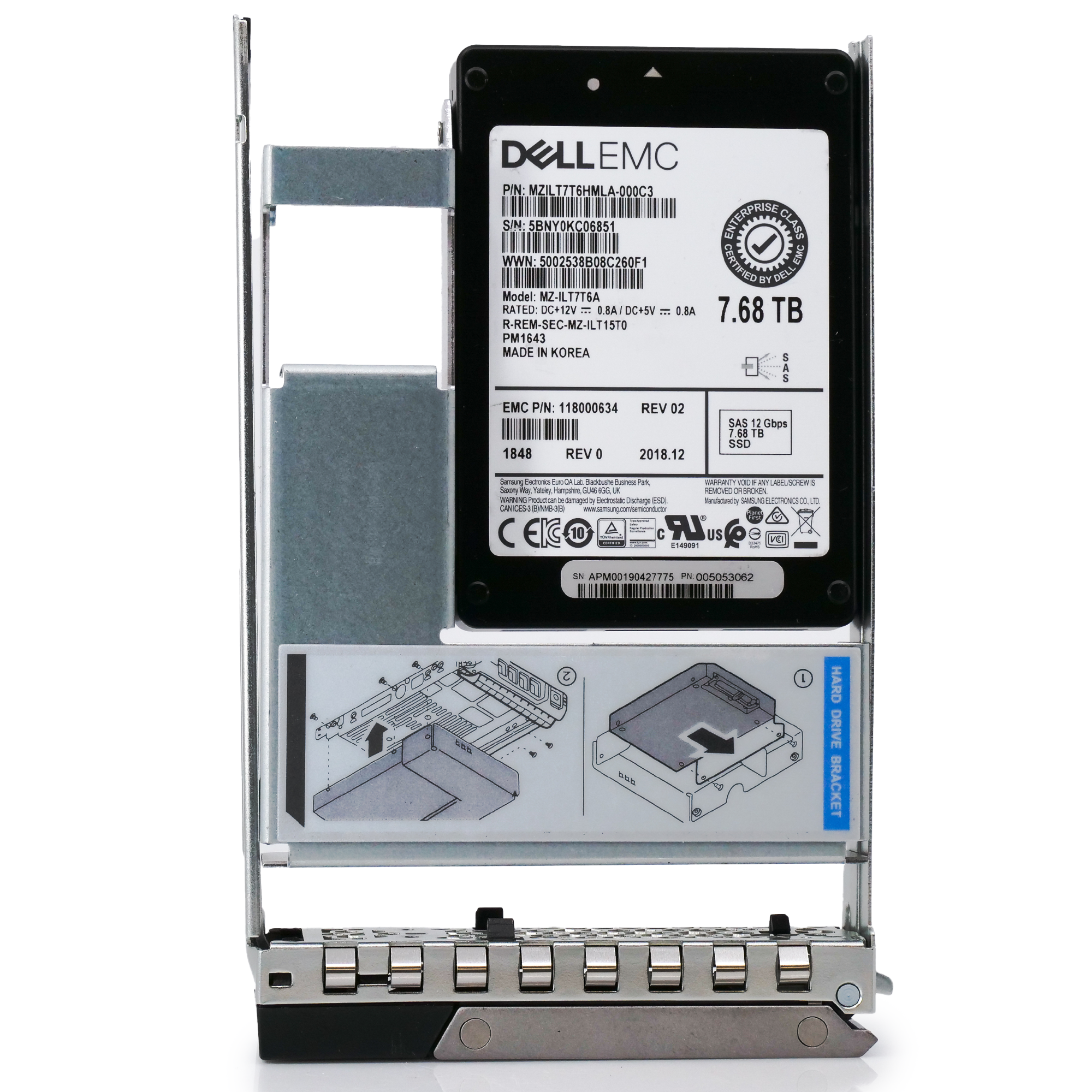 Dell EMC 118000634 G14 7.68TB SAS 12Gb/s 512e 1DWPD 3.5in Solid State Drive flat front