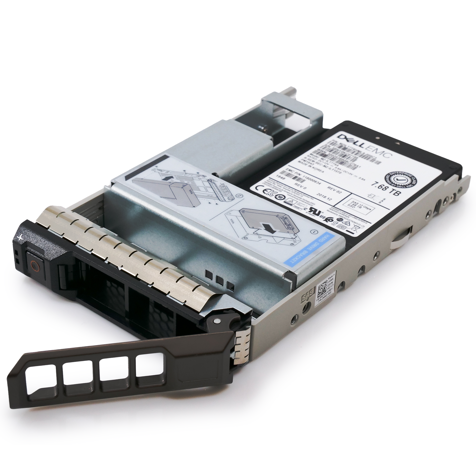 Dell EMC 118000634 G13 7.68TB SAS 12Gb/s 512e 1DWPD 3.5in Recertified Solid State Drive flat angle